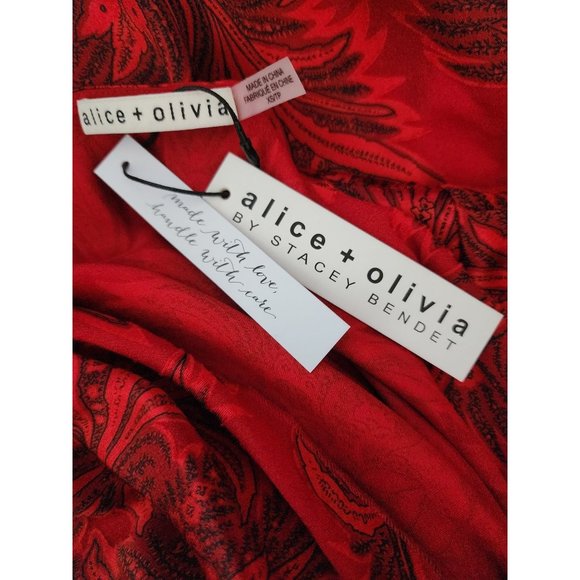 Alice + Olivia NWT Red Top Draped Neckline Sheer Ruby Blouse Extra Small XS - Picture 6 of 8